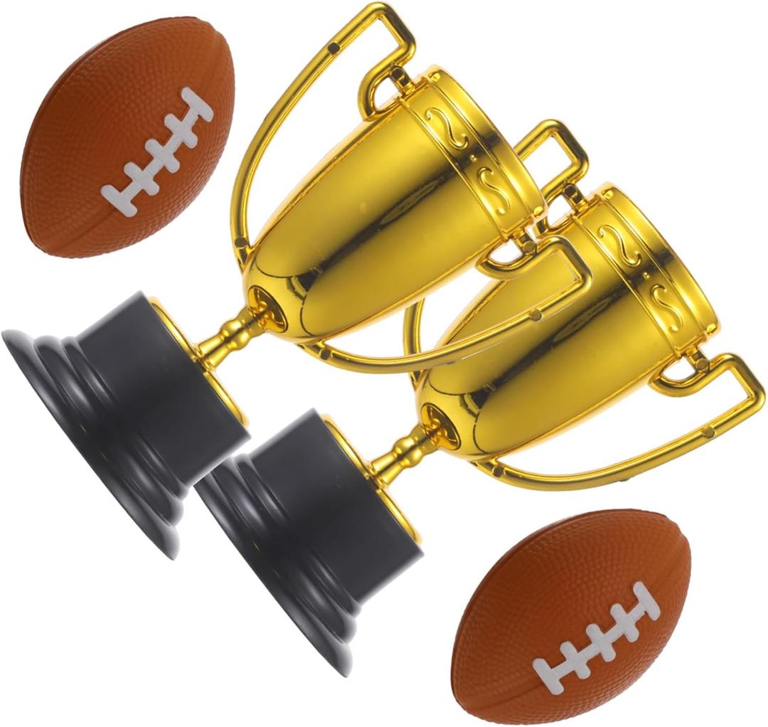 2sets Mini Trophy Awards Portable Plastic Sports Trophies for Competitions School Events and Parties Celebratory Decor for Winners Includes and Football