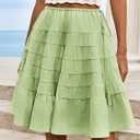 Cicy Bell Women Summer Pleated Skirts Boho Layered Tiered Knee Length Skirt | Low Rise, Flowy, Beach, Vacation Outfits, Trendy, Solid Color (Green, S)