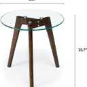 Tempered Glass Small End Table, Mnimalist Round Side Table, Mid-Century Modern End Side Table for Living Room Bedroom Small Spaces Office, with Triskele Walnut Wood Legs (15.7" D x 15.7" H)