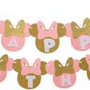 Pink and Gold Minnie Birthday Party Banner Mouse Birthday Supplies,Photo Props,Baby Shower,Minnie Party Decoration