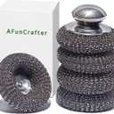 Steel Wool Scrubber with 2 Handles & 3 Replacement Wire Sponge(Scouring Pads) - Stainless Metal Cleaner Heavy Duty Brush for Pots, Pans, Cast Iron, Grill, Sink, Dishes, Stove, Kitchen Deep Clean