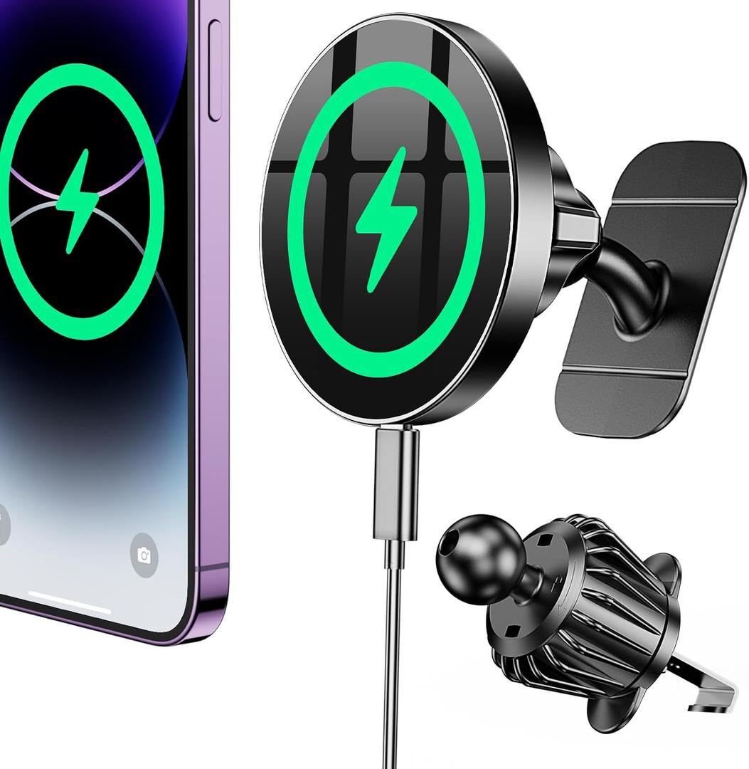 Coolpow for Magsafe Car Mount Charger100% Stable 15W Magsafe Car Charger Magnetic Phone Holders for Your Car Accessories for Women Men Gifts for Mothers Day Wireless Car Charger for iPhone 17 16 15
