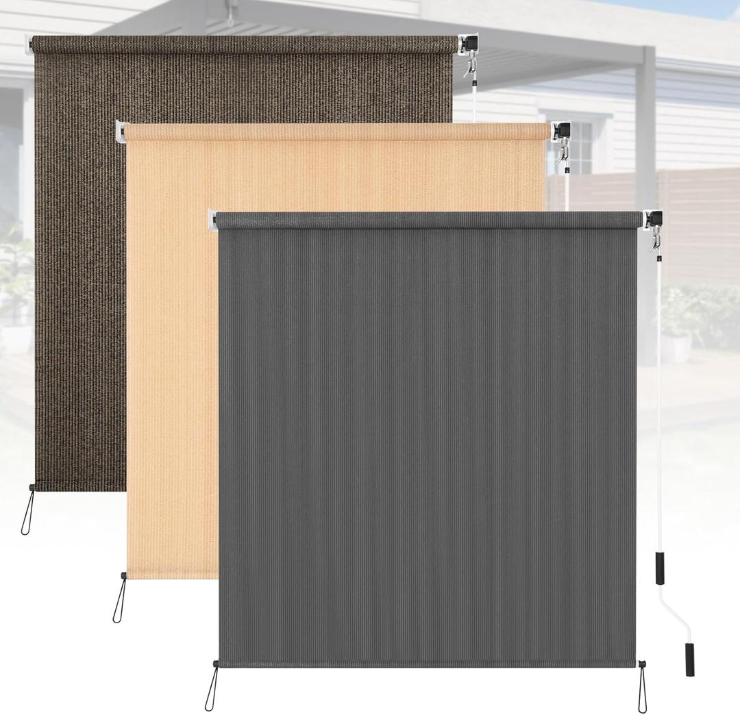 Kokorona Outdoor Roller Shades 5' W x 6' L (60" W x 72" H), Cordless Patio Shades Roll Up Outdoor, 90% UV Protection Outside Sun Shade Roller Blinds Cloth for Porch Pergola Balcony Windows, Dark Grey