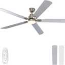 warmiplanet 62 Inch Indoor Ceiling Fans with Lights, 6 Speeds Slient Reversible DC Motor, 3 Color Dimmable LED Light, Timer, Brushed Nickel, 5 Blades