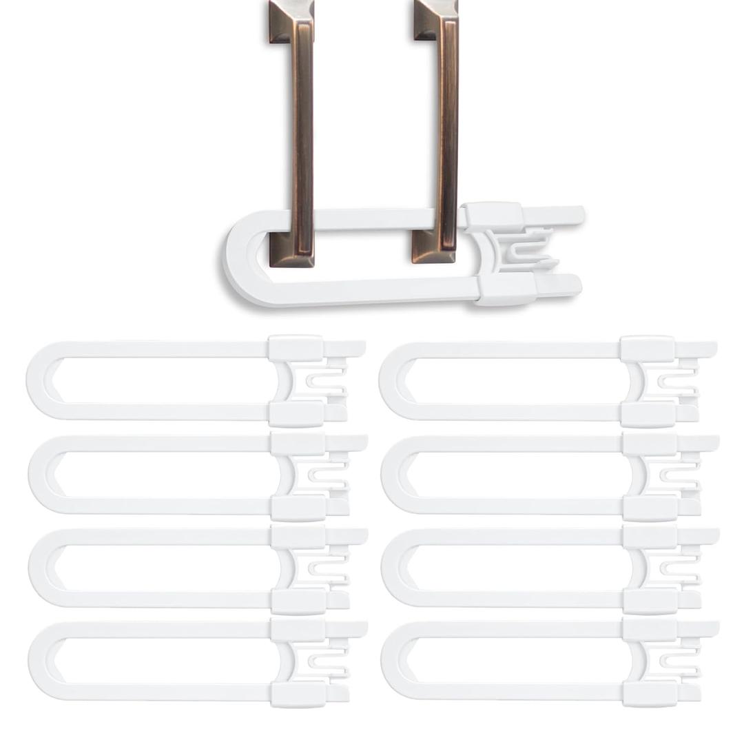 Vmaisi 8 Pack Baby Sliding Cabinet Locks - Adjustable U Shaped Child Safety Locks,Childproof Latches for Kitchen Bathroom Storage Cupboards Doors, Handles and Knobs White