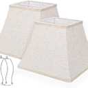 Square Bell Lamp Shades Set of 2, 7.5" x 13" x 10" Medium Beige Shade for Table Lamps Floor Lamps, Fabric Natural Linen Hand Crafted(Spider Fitter), Harp Holders Included, Assembly Required