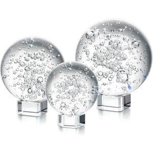 ZEERSHEE 3 Pcs 60/80/100mm Crystal Bubble Balls Solid Glass Photography Decorative Sphere Water Fountain Bubble Ball Feng Shui Gazing Divination Globe for Christmas Decoration