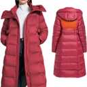 Women's Winter Full Length 800 Fill Duck Down Coat,Plus Size Long Puffer Jacket Parka for Ladies,Hooded,Thickened (Large, Red)