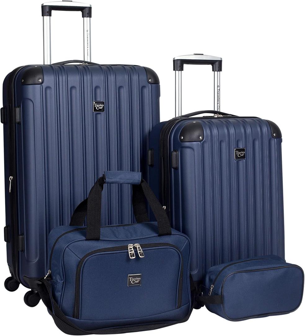 Travelers Club Midtown Hardside 4-Piece Luggage Travel Set, Navy Blue, 26",20",15",10"