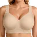 LetsJoli Bras for Women Supportive Wireless Push Up Bra Full Coverage No Underwire Seamless Plus Size for Older Women (Beige, XL)