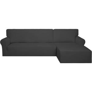PureFit Super Stretch Sectional Couch Covers - 2 pcs Spandex Non Slip Sofa Covers with Elastic Bottom for L Shape Sectional Sofa Couch, Great for Kids & Pets (3 Seat Sofa + 2 Seat Chaise, Dark Gray)