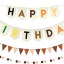 Bohemian Happy Birthday Banner Decorations: LOTOFUN Felt Bunting Birthday Party Decoration Banners - Reusable Khaki Boys Girls Felt Fabric Happy Birthday Garland Decor for Mantel Window Door