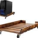 MyGift Rustic Solid Wood CPU Tower Stand  Deluxe PC Holder with Rolling Lockable Caster Wheels, Computer Case Floor Stand