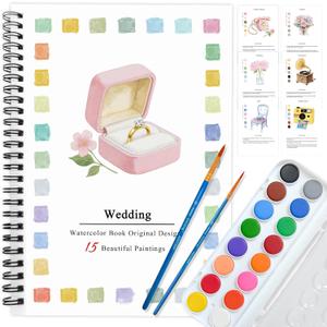 Watercolor Workbooks Coloring Book, Beginner Friendly Painting Kit, Detailed Steps, Creative Exploration Watercolor Book with Paint Set for Adults Teens (Wedding Ring, With paint)