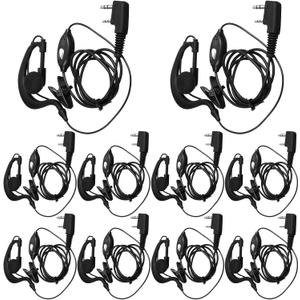 10 Pairs Walkie Talkie Earpiece with Mic 2 Pin Two Way Radio Ear Piece Microphone Earbud Bulk Single Wire Earhook Headset Compatible with Baofeng UV-5R BF-888S Arcshell Retevis H-777 RT21 RT22