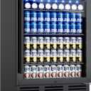 24 Inch Beverage Refrigerator, 180 Cans Beverage Refrigerator with Glass Door, LED Light, Under Counter Refrigerator for Soda, Water, Drink Fridge for Home, Bar or Office