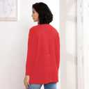 Women's Open Front Cardigan with Pockets Long Sleeve Solid Color Lightweight Knit Sweater (Red, S)