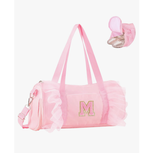 Personalized Initial Dance Bag for Girls 4-6, Small Lace Gym Sport Yoga Cheer Dance Bags Gift for Teen Girls, Cute Letter Kids Ballet Bag Toddler Travel Duffel Tote with Adjustable Straps(Pink-M)