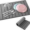 Stone Drying Mat for Kitchen Counter Large, Foldable Quick Dry Diatomaceous Earth Mat for Dishes Bottles Cups, Absorbent Collapsible Stone Dish Drying Mat for Countertop Bathroom 23" x 15.3" (Dark Gray)