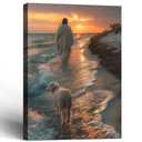 Framed Jesus Canvas Wall Art Jesus Lamb Walking on the Beach Wall Decor Gallery Decoration Unique Print Living Room Bedroom Church Christian Decor 16x24 Inch Ready to Hang