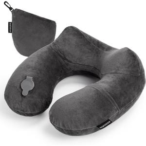 Rewondah Inflatable Travel Pillow for Sleeping Airplane - Inflatable Neck Pillow for Traveling on Plane with Washable Cover, Blow up Neck Travel Pillow for Airplanes, Cars - Portable and Comfortable (Medium, Dark Grey)