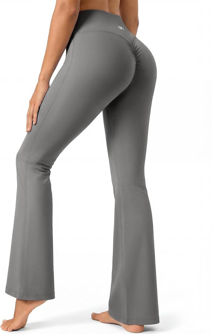 Butt Scrunch Flare Leggings for Women,Workout Seamless Yoga Pants Pilates Outifits,Bootcut High Waist Tummy Control, Large