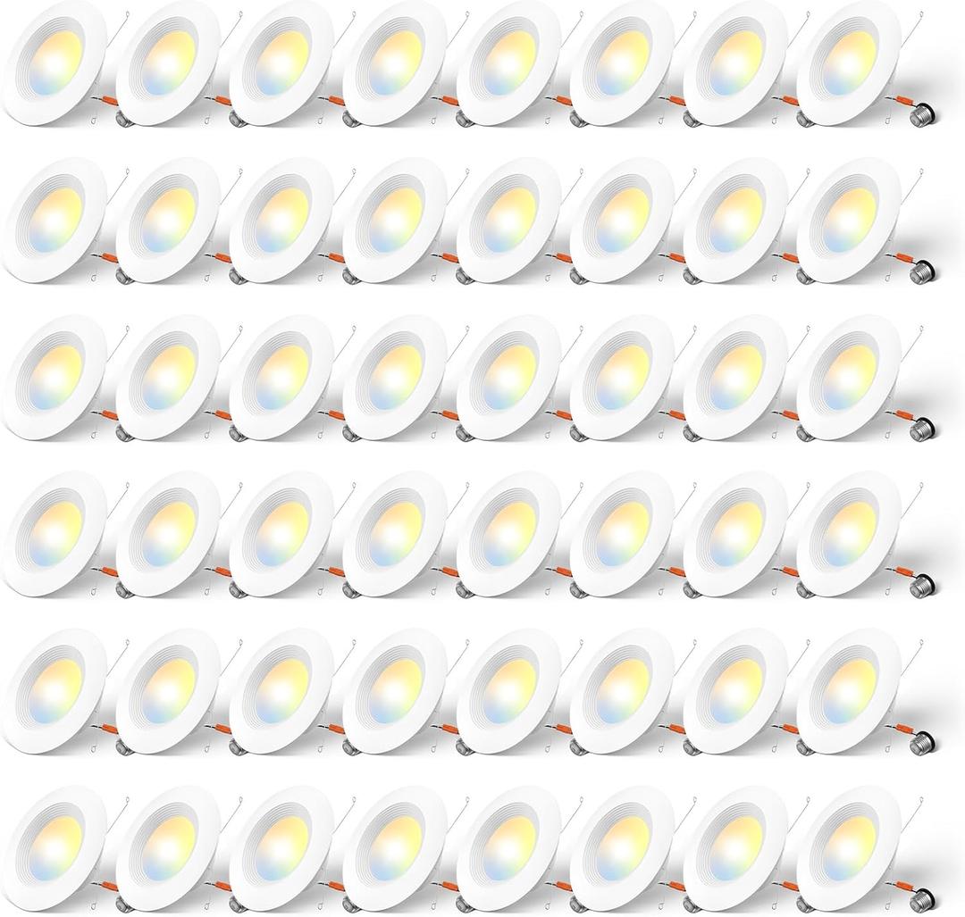 Amico 5/6 inch 5CCT LED Recessed Lighting 48 Pack, Dimmable, IC & Damp Rated, 12.5W=100W, 950LM Can Lights with Baffle Trim, 2700K/3000K/4000K/5000K/6000K Selectable, Retrofit Installation - ETL & FCC