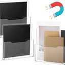 3 Pack Acrylic Magnetic File Holder Clear Hanging Wall File Organizer Mail Paper Letter Magazine Display Stand Wall Mount Office Classroom Library Fridge Whiteboard