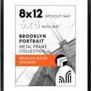 Americanflat 8x12 Metal Picture Frame with Tempered Glass - Use as 6x8 Frame with Mat or Display 8x12 Photo Without Mat - Brooklyn Collection - Picture Frames for Tabletop or Wall - Black