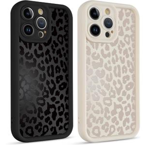 2 Pack Cute Cheetah Print Phone Cases for iPhone 15 Pro Case 6.1", Aesthetic Cool Leopard Pattern Design Cover Shockproof Soft Slim TPU Full Camera Lens Protective Funda for Women Girls (Black and Off White Leopard)