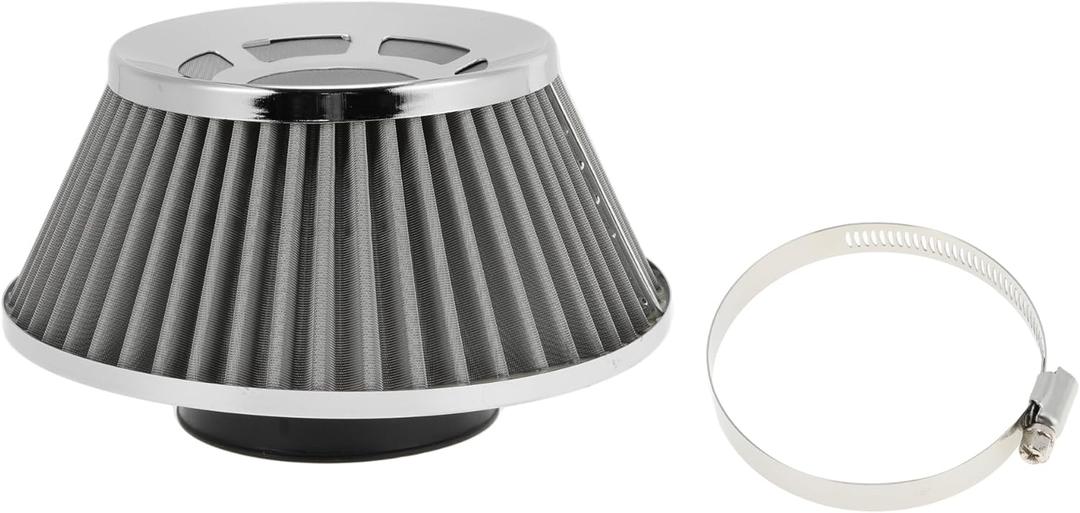 Engine Air Filter 76mm High Flow Mushroom Head Clamp-On Cold Air Intake Filter Closed-Top Cool Air Filter Cleaner with 1 Clamp Silver Tone for Car