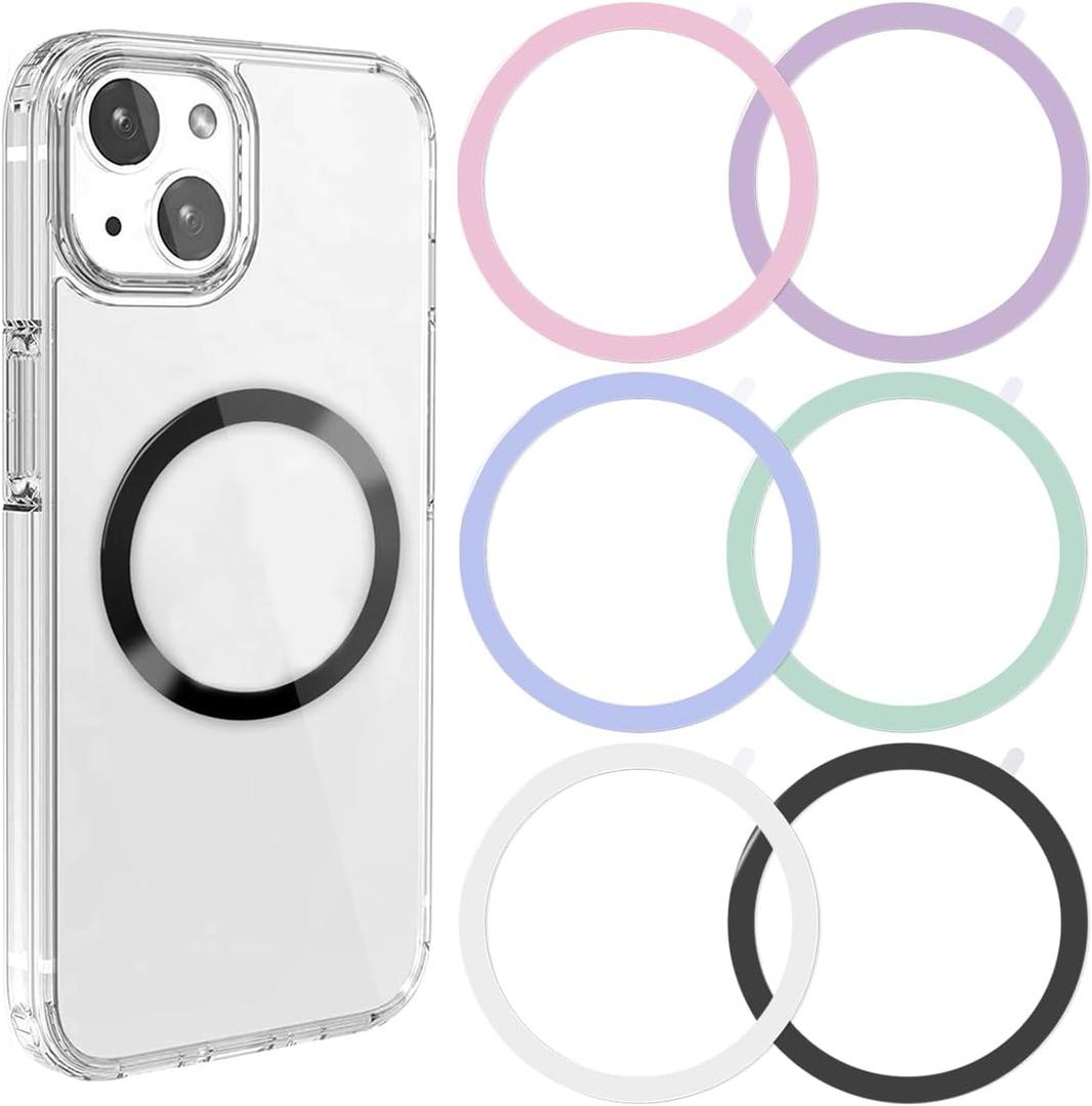 6 Colors Universal Metal Rings Compatible with Magsafe Magnetic Wireless Charger, Adapter Ring Sticker for Cell Phone Case Magnet Wireless Charging, Compatible with iPhone 16/15/14/ Samsung Galaxy