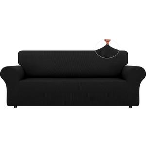 LURKA Stretch Oversized Sofa Slipcovers 1 Piece Couch Covers for 3 Cushion Couch Sofa Furniture Protector Full Sofa Covers with Elastic Bottom for Kids and Pet (X-Large, Black)