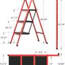 3 Step Ladder,Aluminum Ultra Thin Folding Step Stool,400 Lbs Capacity Heavy Duty with Anti-Slip Sturdy and Wide Tread,Closet Slim Step for Home,Kitchen and Office,Space Saving (Red, 3-Step)