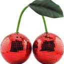 Disco Ball Cherry Decor Reflects Mirror Ball for Home & Window, Aesthetic Room Decor, Girly Gift for Girls, Retro Sparkly Disco Ball Decoration Funky Cherry Decor (3.9, Red)