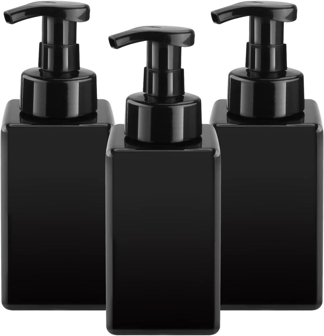 3 Pack 15oz/450ml Foaming Soap Dispenser Plastic Foam Pump Bottle Refillable Liquid Soap Container for Shampoo Body Hand Wash Bathroom Kitchen Sink - Black
