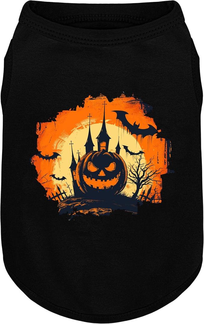Comfortable Polyester-Cotton Dog Shirt with Pumpkin Print Halloween, Perfect for Small & Medium Dogs, Soft & Stylish Pet Apparel for Everyday Wear. Black&L