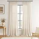 Guken Pinch Pleated Linen Curtains 96 Inch Length 2 Panels for Living Room Bedroom Natural Cream Boho Ceiling to Floor Farmhouse Window Privacy Light Filtering Semi Sheer Drapes Beige Ivory 40x96 8FT
