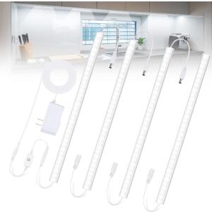 Under Cabinet Lights Plug-in Cold White 6000K, Dimmable LED Under Cabinet Lighting, 4pcs 12 Inch Under Counter Lights for Kitchen with Memory Function, LED Light Bar for Closet, Pantry, Workbench