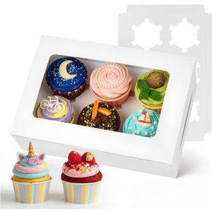 VGOODALL 6 Count White Cupcake Boxes, 15 Pack Cupcake Containers, 9.5 x 6.3 x 3 inches, Holding 90 Pastry Box for Birthday Holiday Party Bakery Supplies