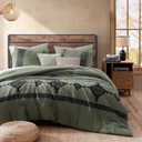 MaiRve Embroidery Comforter Set, Boho Farmhouse Western Bedding Set, All Season Bed in A Bag Comforter Set with Sheets, Pillowcases & Shams, Olive Green Queen 7 Pieces