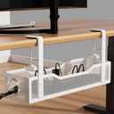 [Upgraded] Under Desk Cable Management Large, Cinati 16" Cable Management Box for Table Thickness up to 3", Wire Cord Organizer with Clamp No Drill, No Damage to Desk (White)