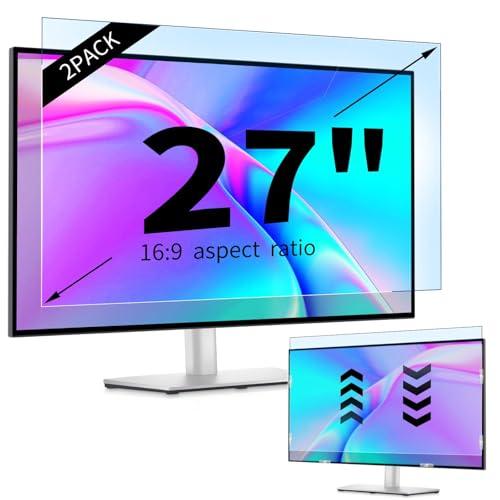IPROKKO 2 Pack 27 inch Anti-Blue Light Monitor Screen Protector for 16:9 Widescreen, Removable Anti Glare Blue Light Blocking Screen Filter, Anti-UV Eye Protection PC Computer Film [Washable Wipes Clean]