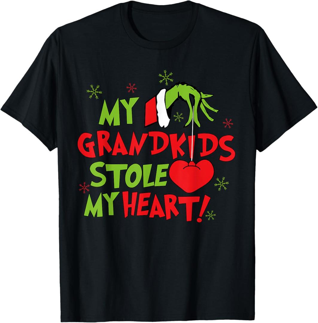 My Grandkids Stole My Heart Christmas Holiday Grandma Pajama T-Shirt Medium