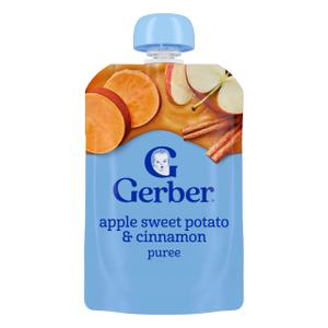 Gerber Stage 2 Baby Food, Apple Sweet Potato Cinnamon Puree Pouch, 2 Servings of Fruit & Veggie, No Added Sweetener, No Artificial Colors or Flavors