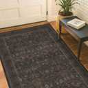 3x5 Rustic Brown Large Entry Way Area Rugs Indoor Washable - Non-Slip Low Pile Kitchen Floor Mats, Floral Botanical Bedroom Rug, Thin Waterproof Laundry Room Rugs Stain Resistant