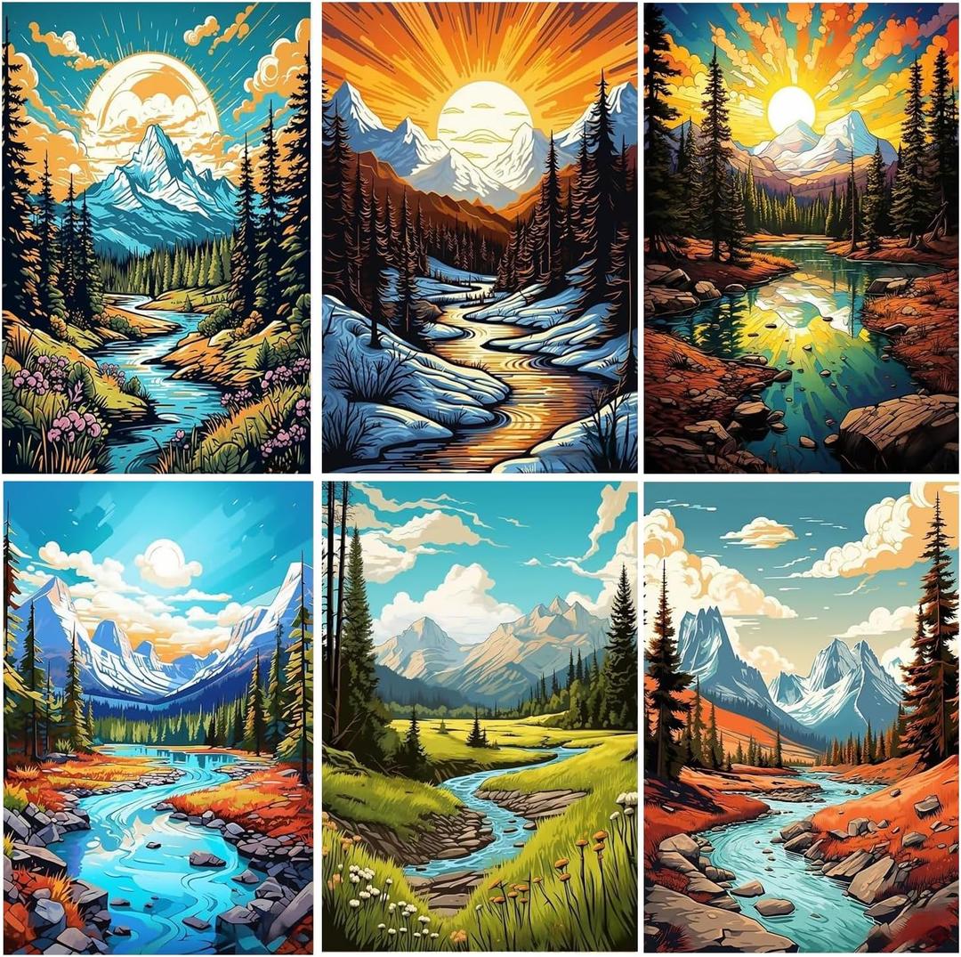 Leatrice 6PCS Landscape Diamond Art Kits for Adults Round Diamond Painting Dot Gem Art Painting Kit for Adults Beginners Women Suitable for Home Wall Art Decor 11.8x15.7 Inches