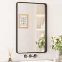 Keonjinn Black Bathroom Mirror, 20 x 30 Inch Rounded Rectangle Sandblasted Finish Bathroom Mirrors for Over Sink, Matte Black Farmhouse Mirror with Seamless Frame, HD Tempered Glass Vanity Mirror