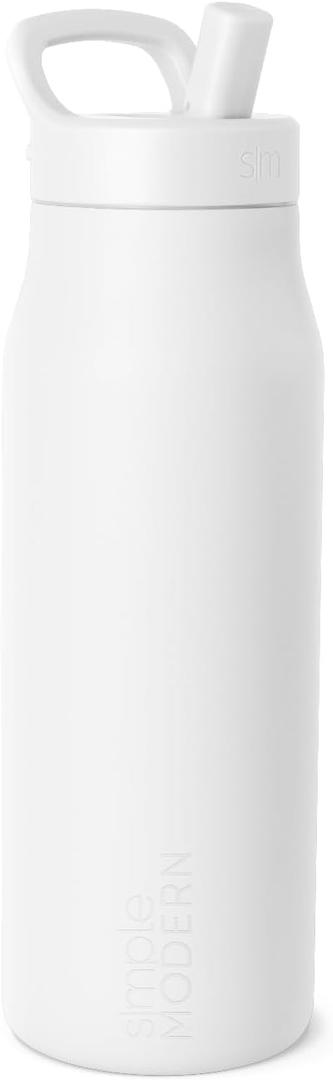 Simple Modern Water Bottle with Push Button Straw Lid | Ceramic-Lined Insulated Stainless Steel | Travel Water Bottles for Gym & Sports | Leak Proof | 34oz, Winter White