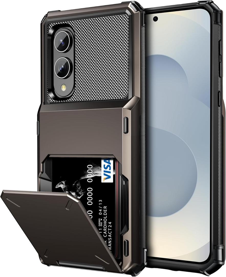 Vofolen for Samsung Galaxy S25 Edge Case Wallet with Card Holder Dual Layer Heavy Duty Shockproof Hidden Flip 4-Card Slots Large Storage Protective Galaxy S25 Edge Wallet Case for Women Men, Gun Metal